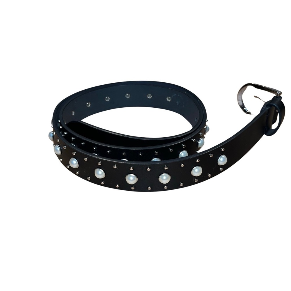 Black Faux Leather and Pearl Belt